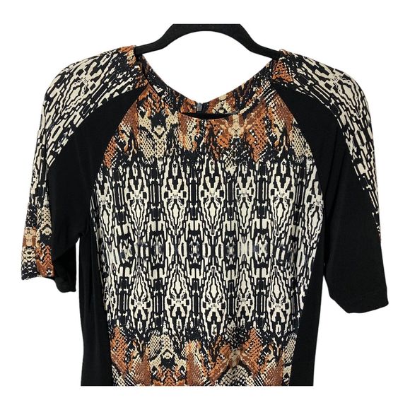 Gabby Skye Women's Size 10 Fitted Stretchy Dress Black/Brown Exotic Print - Picture 3 of 7